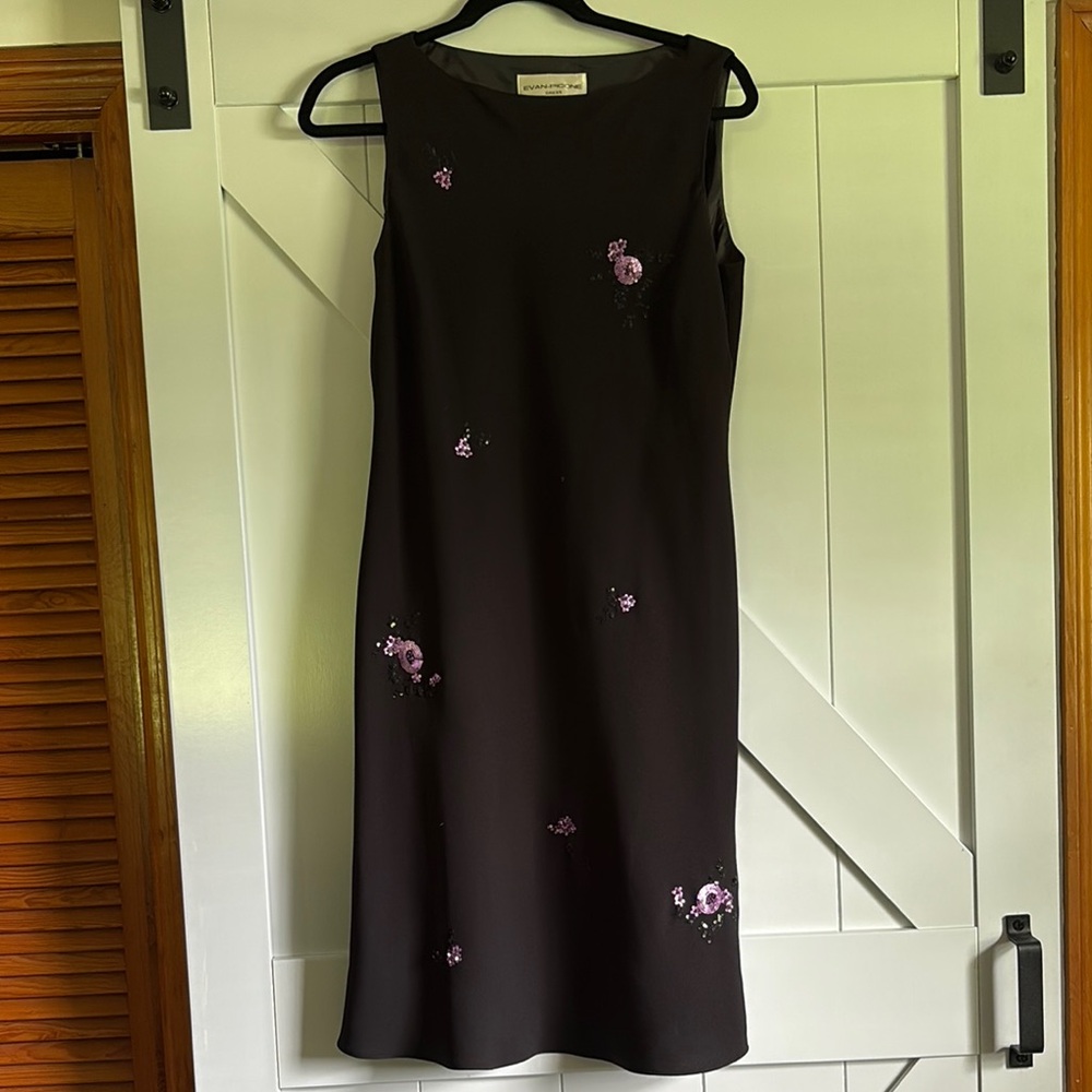 Evan Picone Black Embellished Midi Sheath Dress
